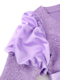 Plus Size Women Light Purple Jacquard Puff Sleeve Formal Party Elegant Maxi Dress