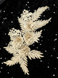 Plus Size Women Black Sequined Puff Sleeve Floral Embroidery Formal Party Dress