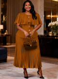Plus Size Women Short-Sleeved Round Neck Shawl Top Women Pleated Skirt Two-Piece Set