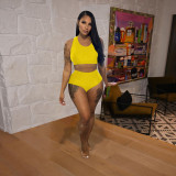 Women sexy summer solid top and shorts two-piece set