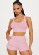 Women casual solid ridbbed top and short two-piece set