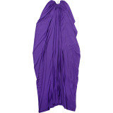Women Summer Solid Sleeveless Patchwork Slit Dress