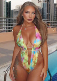 Women Summer Holidays Sexy Printed V-Neck Backless Bikini Swimsuit Two-Piece Set