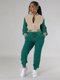Women Patchwork Baseball Top and Pant Two-Piece Set