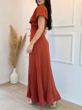 Women Ruffle Sleeve Casual Elegant Button-Up Slit Dress