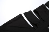 Women Summer Sexy Hollow Out Patchwork Solid Halter Neck Dress