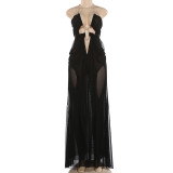 Women Summer Holidays Sexy Mesh See-Through Halter Neck Dress