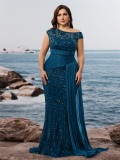 Plus Size Women Elegant Sequin Patchwork V-neck Sleeveless Evening Dress