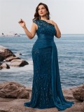 Plus Size Women Elegant Sequin Patchwork V-neck Sleeveless Evening Dress