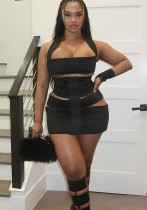 Women Summer Sexy Hollow Out Patchwork Solid Halter Neck Dress