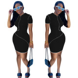 Women Sexy Solid Short-Sleeved Dress