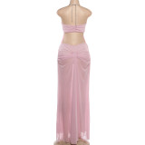 Women Summer Holidays Sexy Mesh See-Through Halter Neck Dress