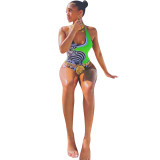 Women Sexy Halter Neck Printed One-Piece Swimsuit