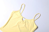 Women Summer Solid Casual Camisole Top and Two-piece Shorts Set