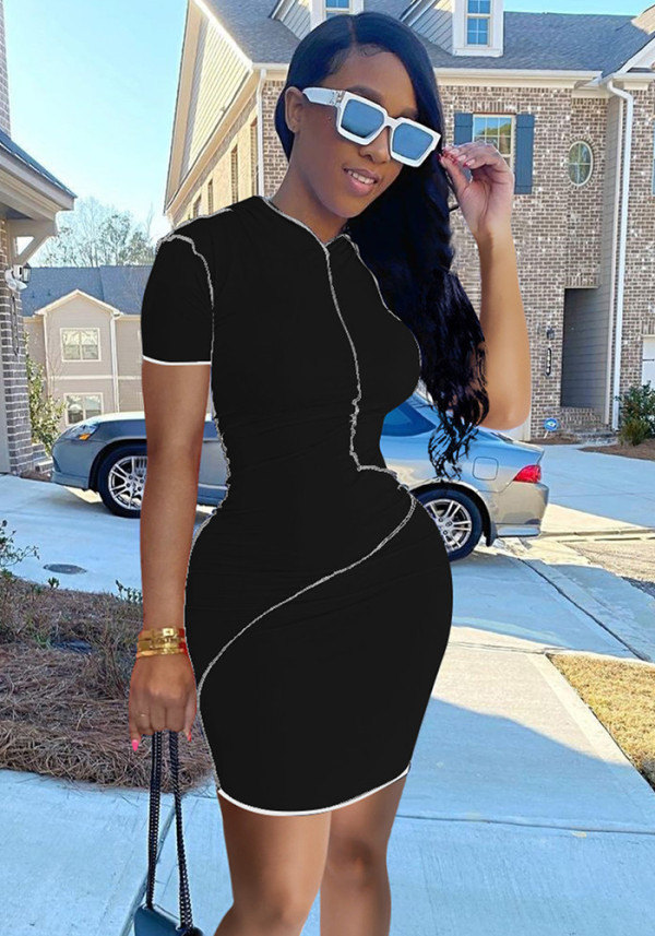 Women Sexy Solid Short-Sleeved Dress