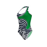 Women Sexy Halter Neck Printed One-Piece Swimsuit