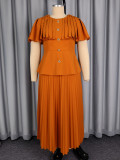 Plus Size Women Short-Sleeved Round Neck Shawl Top Women Pleated Skirt Two-Piece Set