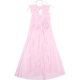 Women Summer Holidays Sexy Mesh See-Through Halter Neck Dress