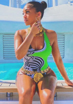 Women Sexy Halter Neck Printed One-Piece Swimsuit