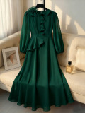 Plus Size Women Long-Sleeved Ruffled Formal Party Elegant Chiffon Dress