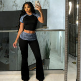 Women Spring Printed Patchwork Sexy Casual Top and Pants Two-Piece Set