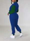 Women Patchwork Baseball Top and Pant Two-Piece Set