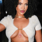 Women mink fleece sexy chain strapless top and skirt two-piece set