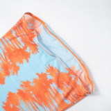 Women spring/summer printed mesh see-through strawless dress