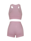 Women casual solid ridbbed top and short two-piece set