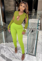 Women sexy hollow-out color-blocked top and skirt two-piece set