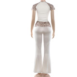 Women Spring Printed Patchwork Sexy Casual Top and Pants Two-Piece Set