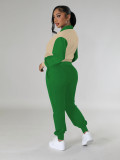Women Patchwork Baseball Top and Pant Two-Piece Set
