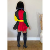 Women Casual Color-Blocked Long-Sleeved Dress