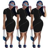 Women Sexy Solid Short-Sleeved Dress