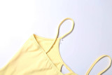 Women Summer Solid Casual Camisole Top and Two-piece Shorts Set