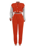 Women Patchwork Baseball Top and Pant Two-Piece Set