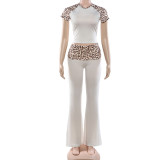 Women Spring Printed Patchwork Sexy Casual Top and Pants Two-Piece Set