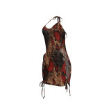 Women Sexy Pu-Leather Lace-Up Backless Dress