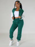 Women Patchwork Baseball Top and Pant Two-Piece Set