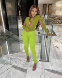 Women sexy hollow-out color-blocked top and skirt two-piece set