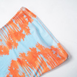 Women spring/summer printed mesh see-through strawless dress