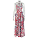 Women Printed Halter Neck Backless Dress