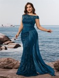 Plus Size Women Elegant Sequin Patchwork V-neck Sleeveless Evening Dress