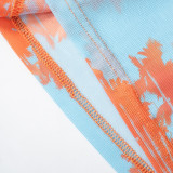 Women spring/summer printed mesh see-through strawless dress
