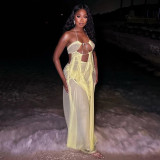 Women Summer Holidays Sexy Mesh See-Through Halter Neck Dress