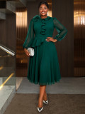 Plus Size Women Long-Sleeved Ruffled Formal Party Elegant Chiffon Dress