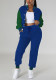 Women Patchwork Baseball Top and Pant Two-Piece Set