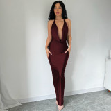 Summer Fashion Chic Sexy V-Neck Halter Neck Low Back Slim Sleeveless Dress