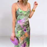 Spring Women's Chic Sexy Off-Shoulder Tie-Dye Slip Dress & Shawl Set