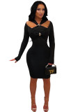 Women's Chic Cut Out Long Sleeve Slim Fit Solid Color Bodycon Dress